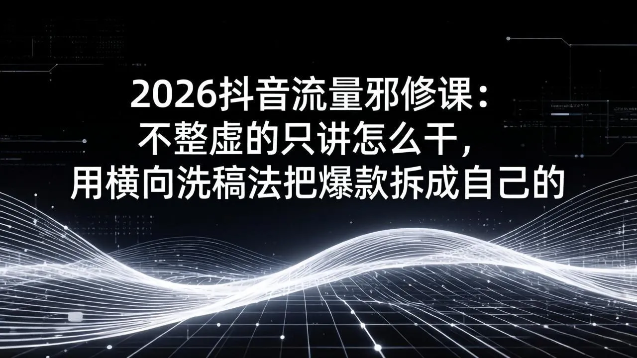 2026抖音流量邪修课：不整虚的只讲怎么干，用横向洗稿法把爆款拆成自己的