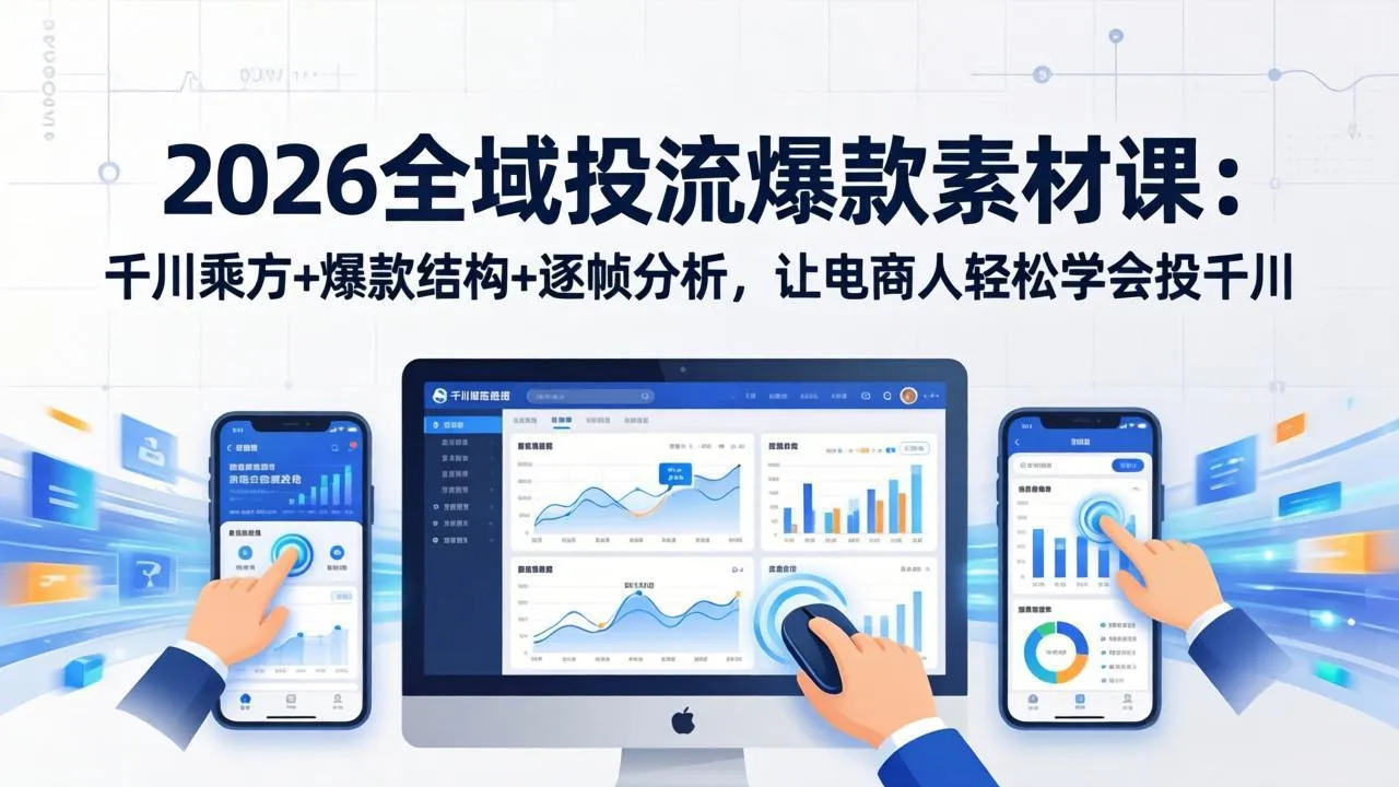 2026全域投流爆款素材课：千川乘方+爆款结构+逐帧分析，让电商人轻松学会投千川