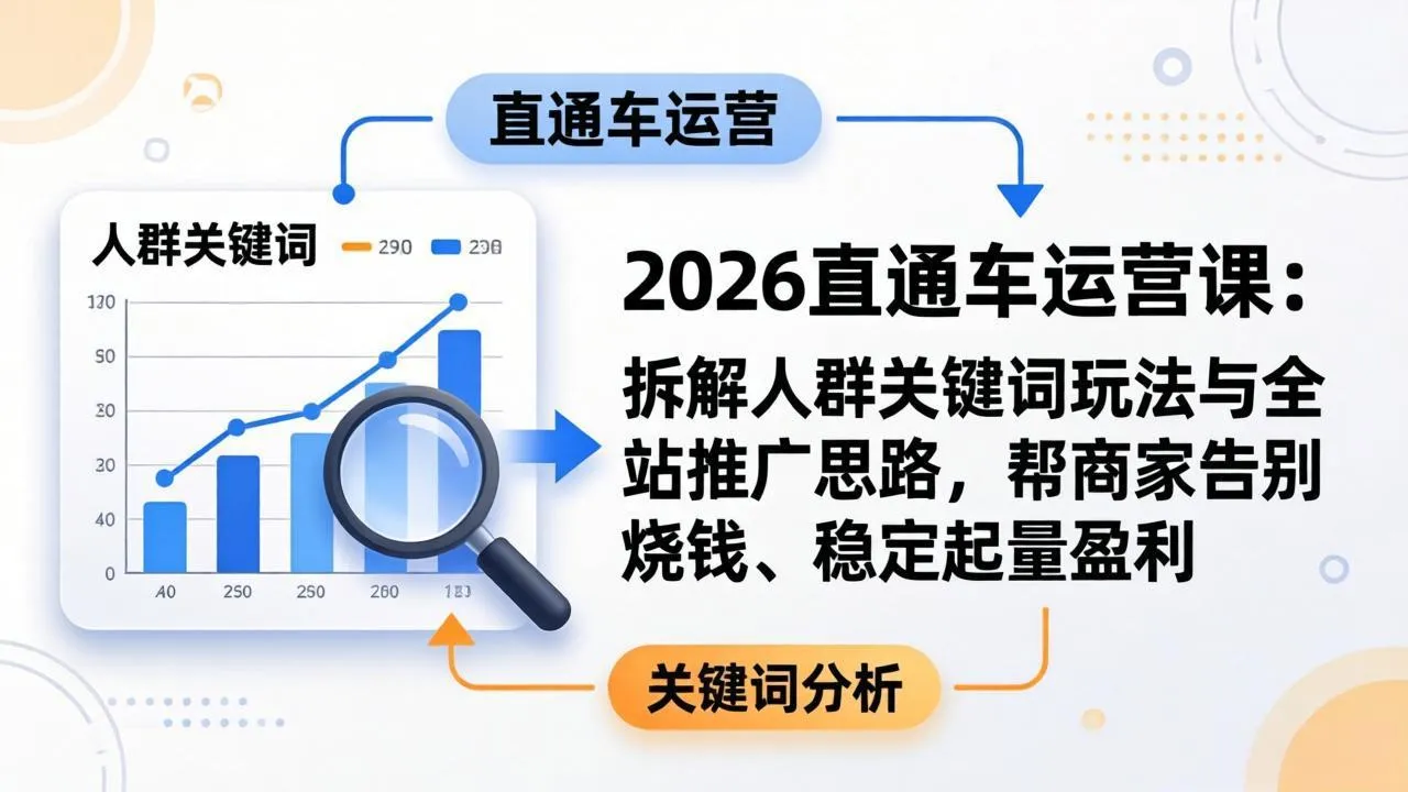 2026直通车运营课：拆解人群关键词玩法与全站推广思路，帮商家告别烧钱、稳定起量盈利