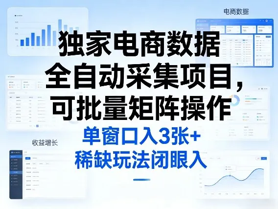独家电商数据全自动采集项目，可批量矩阵操作，单窗口日入3张+，稀缺玩法闭眼入【揭秘】